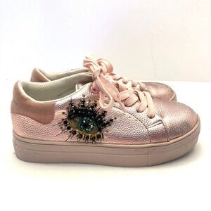 Kurt Geiger Pink Metallic Laney Eye Low Top Sneaker Kids 2 EU 33 Leather